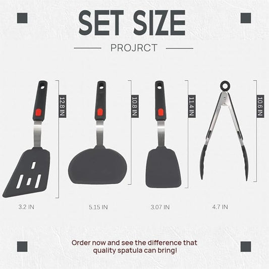 Silicone Spatula,600°F Heat Resistant Spatula Set of 4 for Nonstick Cookware,Cooking Spatulas with Stainless Steel for Diswasher Safe,Flexible Spatulas for Omelette, Pancake, Fish, Burger