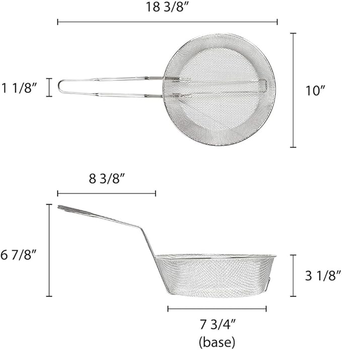 TrueCraftware- 10" Round Fine Mesh Culinary Basket Nickel Plated with 9-1/8" Handle Length- Kitchen Frying Basket Food Strainer Skimmer Strainer for Cooking Home Kitchen Restaurants