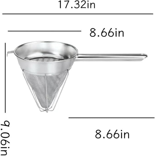 Stainless Steel Fine Mesh Chinois Strainer, Reinforced Bouillon Strainer for Sauces, Soups, Purees, Pastes, Jelly, Custard, Curds and etc.,8-Inch