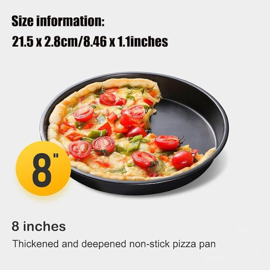 AKOAK 8" Pizza Pan, Non-Stick Pizza Pan, Round Pizza Pan for Oven, Reusable Heavy Duty Carbon Steel Pizza Pan, Black