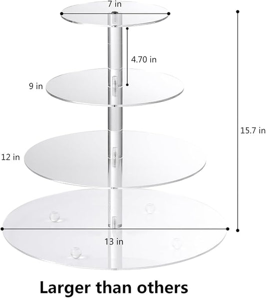 Cupcake Stand, 4-Tier Round Acrylic Cupcake Display Stand Dessert Tower Pastry Stand for Wedding Birthday Theme Party- 15.7 Inches (Transparent)