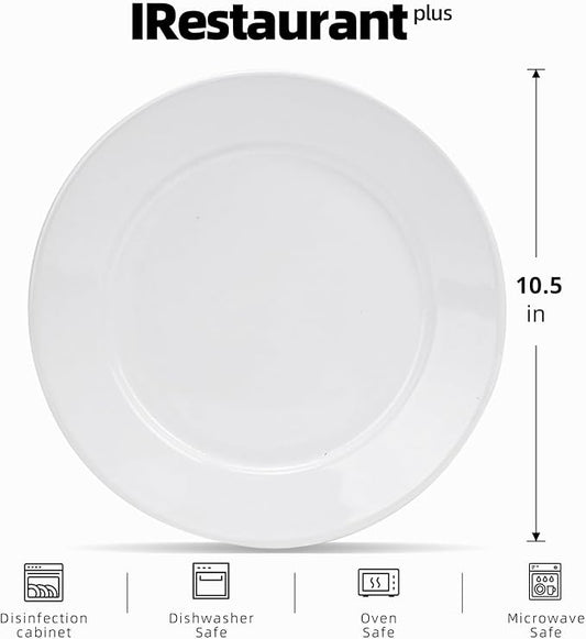 Wide Rim Bone China Commercial Grade Restaurant Plate, Elegance White Plate 10.5", Case of 12
