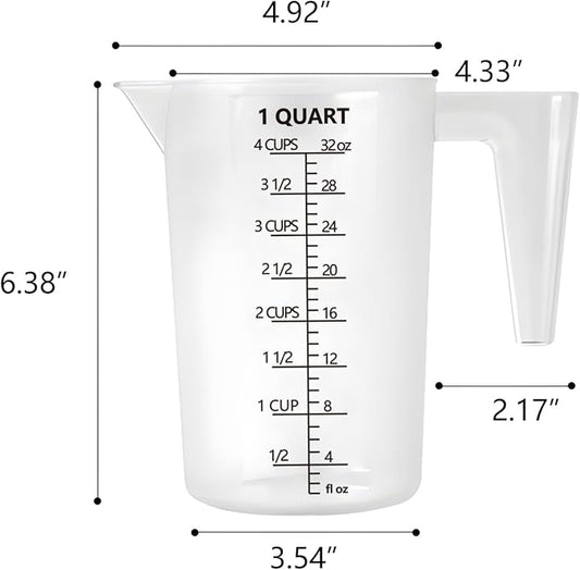 Plastic Measuring Cup with Handle, Pool Chemical Measuring Cup, Plastic Measuring Pitcher for Liquid Mixing, Pouring, Lawn Care, Pet Food, Motor Oil, Laboratory and More (32, Fluid Ounces, 1000ml)