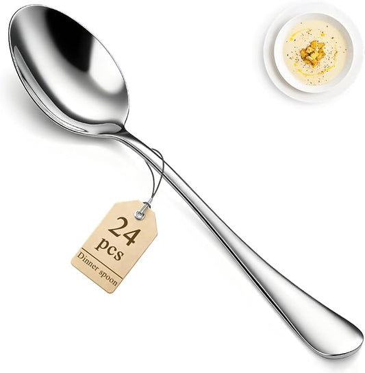 Berglander Dinner Spoons Set 24pcs, 7.36" Food Grade Stainless Steel Silverware Soup Spoon Tablespoon for Home, Kitchen or Restaurant Mirror Polished, Dishwasher Safe