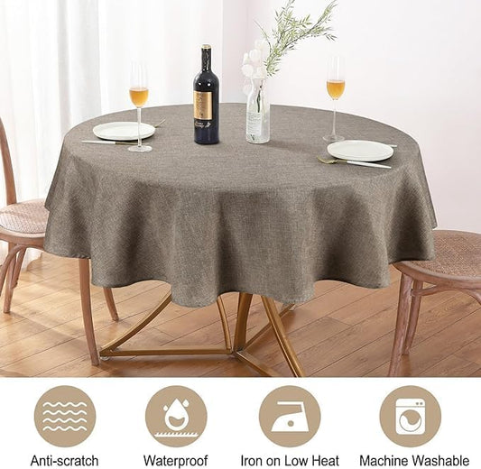 AUSSPVOCT Textured 50 Inch Round Tablecloth Up to 35'' Dia Tables, Waterproof Spill-Proof Wipeable Table Cloth Wrinkle Free Circle Dining Table Cover for Birthday Farmhouse Outdoor Party Tablecloths