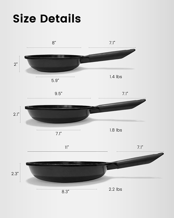 SAMFZ Ceramic Nonstick Frying Pan, Non Toxic Pan for Cooking, 8" 9.5" and 11" Frying Pan Skillet Set PFAS & PTFE & PFOA Free, Dishwasher Safe, Compatible with All Stovetops