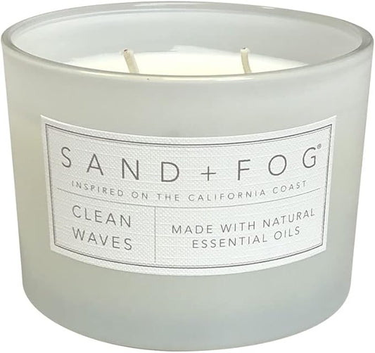 Sand + Fog Scented Candle - Clean Waves – Additional Scents and Sizes – 100% Cotton Lead-Free Wick - Luxury Air Freshening Jar Candles - Perfect Home Decor – 12oz