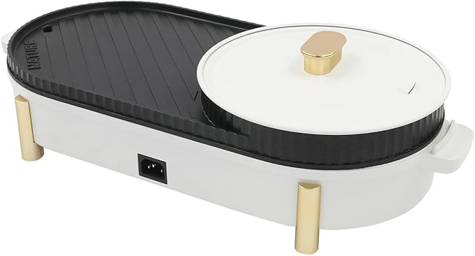 Round Hot Pot with Grill, 1700 W Electric Grill with Hot Pot Independent Temperature Knob Non-Stick BBQ Grill & Hotpot Pot for 3-8 People (Round Pot)