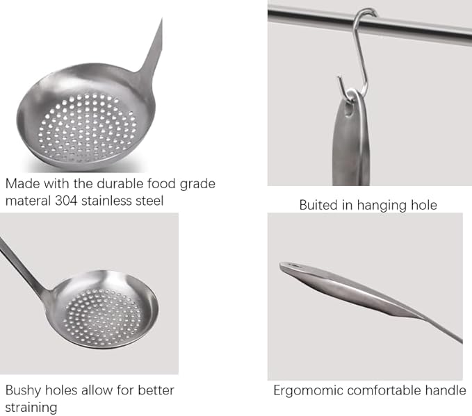 Cooking Skimmer Slotted Spoon, Heavy Duty Mesh Stainless Steel Colander Spoon Ladle Strainer for Cooking n Frying, Balance Pasta Scoop Strainer Spoon