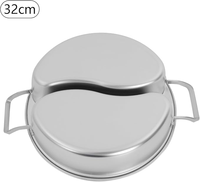 Double-flavor Hot Pot, 5L Stainless Steel Hot Pot with Divider and Clear Lid Divided Stockpot for Gas Hob Induction Hob Electric Ceramic Hob Electric Heater (12.6 * 3.5 inch)