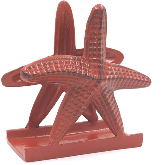 Nautical Starfish Lunch Dinner Metal Napkin Holder Kitchen Beverage Cocktail Ocean Coastal Napkin Holder By The Metal Magician (Distressed Red)