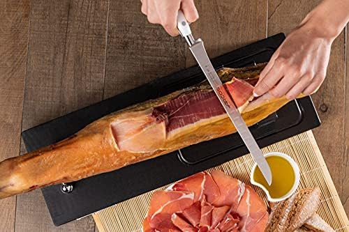 Arcos Forged Knife/Ham Knife 10 Inch Nitrum Stainless Steel and 250 mm blade. Ergonomic Polyoxymethylene POM Handle. Series Riviera Blanc. Thin blade with a characteristic smooth edge. Color White.