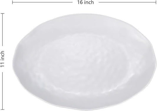 Yalin Oval Large Serving Platter, 16 Inch Melamine Serving Tray, Great for Restaurant, Steak, Salad and Everyday, Set of 2 White Dinner Plates