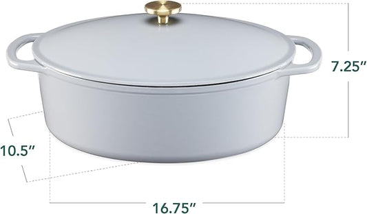 Best Choice Products Oval 7.5 Quart Enamel Cast-Iron Dutch Oven, Heavy-Duty Pre-Seasoned for Baking, Cooking w/Side Handles – French Gray