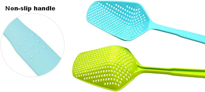 3-Pack Food Scoop Colander Strainer Slotted Spoon with Handle, Plastic Heat-Resistant Large Slotted Strainer and Skimmer for Pasta, Vegetables, Salad (3 Colors)