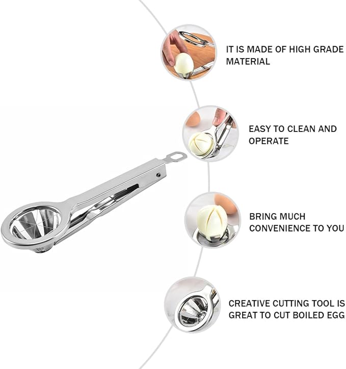 Multifunctional Stainless Steel Egg Cutter and Handheld Egg Slicer 304 Food-Grade Material Convenient Kitchen Gadget for Hard-Boiled and Cooking Supplies