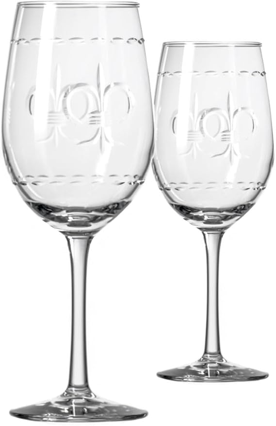 Rolf Glass Fleur De Lis White Wine Glass 12 ounce - Stemmed Wine Glasses Set of 2 – Lead-Free Glass - Diamond Wheel Engraved Wine Glasses - Made in the USA