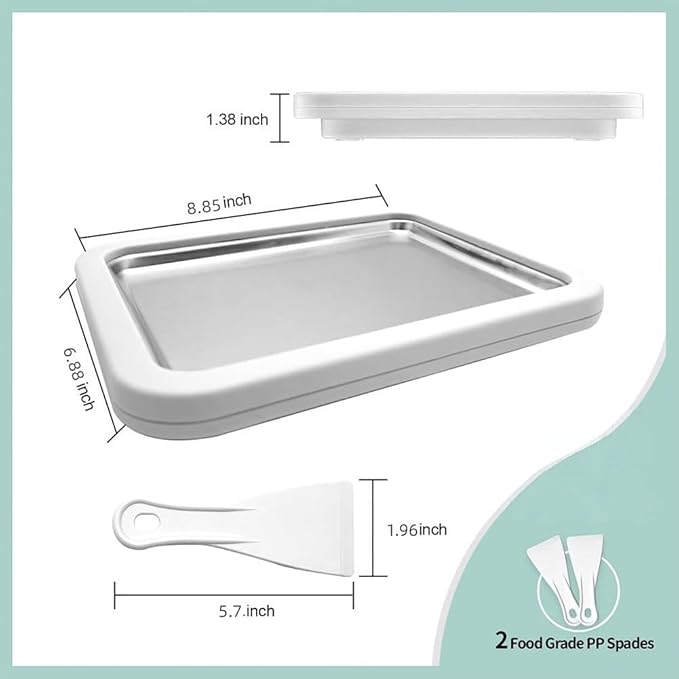 At-Home Rolled Ice Cream Maker Kit, DIY Rolled Ice Cream Tray, Two-minutes Quick Freeze, Mini Instant Freeze Plate with 2 Scrapers, Food-Grade Stainless Steel, for Kids & Adults (Green,9 * 7in)