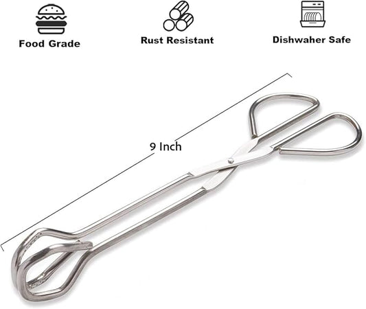 9-Inch Heavy Duty Stainless Steel Kitchen Tongs - Comfortable Ergonomic Grip, Scissor Design, Heat Resistant for BBQ and Cooking