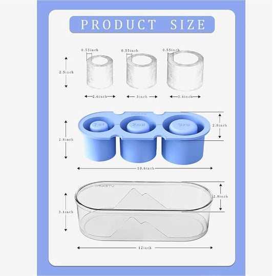 2PC Ice Mold for Stanley Cup 30/40 Oz - Easy Fill and Release Without Touching Ice, Silicone Ice Cube Tray with Clear Lid and Bin for Freezer, Whiskey, Cocktail (Blue+Blue)
