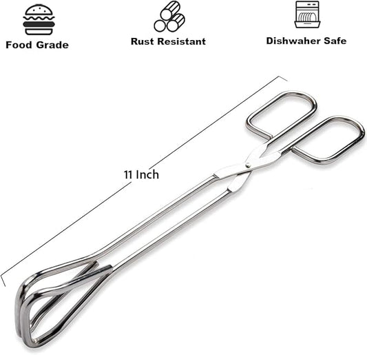 11" Heavy Duty Stainless Steel Kitchen Scissor Tongs with Comfortable Ergonomic Grip, Heat Resistant Tongs for Cooking & BBQ, Set of 2