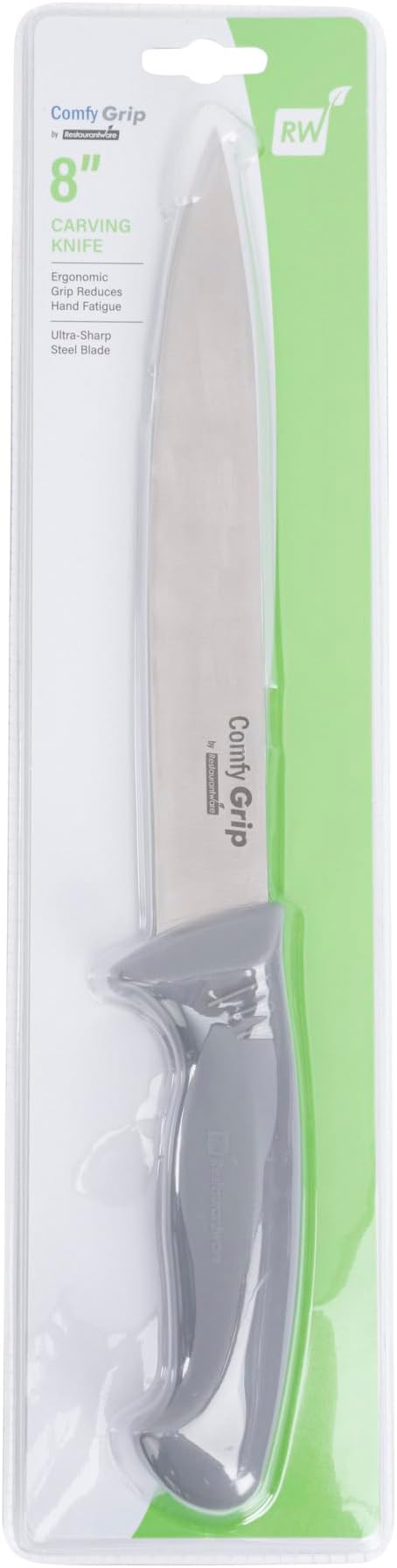 Restaurantware 8 Inch Carving Knife Stainless Steel Ergonomic Handle Non-Slip Grip Durable Kitchen Knife, Dishwasher-Friendly for Home Cooking and Commercial Use, Gray
