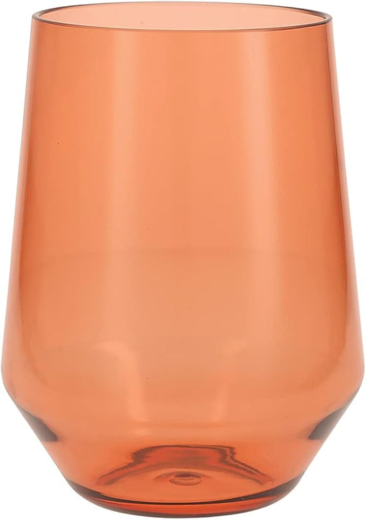Fortessa Sole Outdoor Shatter Resistant BPA Free Premium Copolyester Plastic Drinkware 6 Pack, Terra Cotta Orange, Stemless Wine Glass
