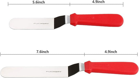 PUCKWAY Angled Icing Spatula, Stainless Steel Offset Spatula, Cake Spatula Set of 2 Red 6" & 8"