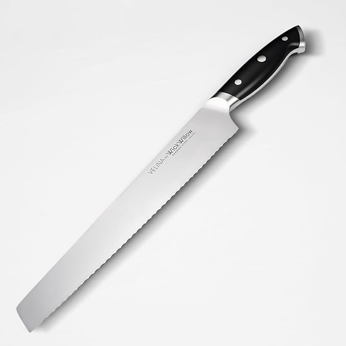 10” Bread Knife – Razor Sharp German Steel DIN1.4116 – Serrated Knife for Slicing Homemade Bread, Sourdough & Cake – Full Tang & Ergonomic Handle – Gift Box – Velina series