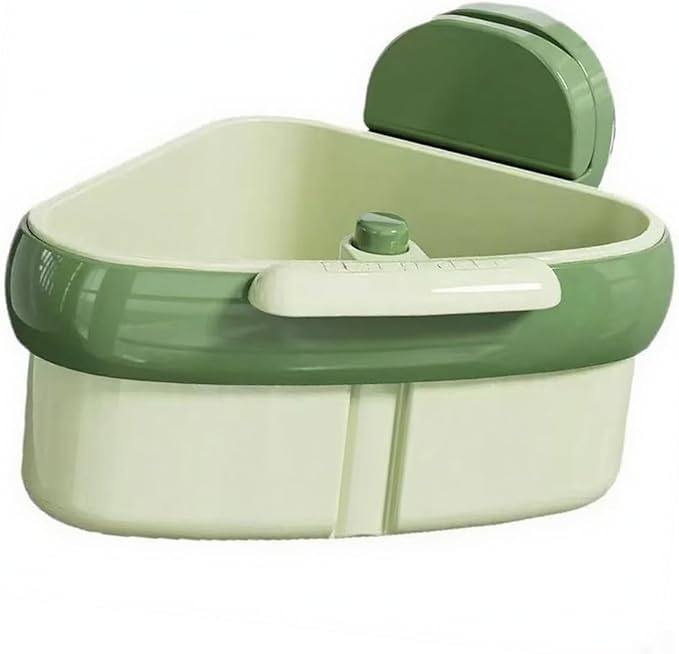 Suction Cup Sink Corner Rack,Sponge Storage Rack,Automatic Dumping Sink Strainer Basket,Suction Cup Basket,Food Drainer,Suitable for Kitchen Sinks, Dining Tables, and Kitchen,Islands,Bathroom (Green)