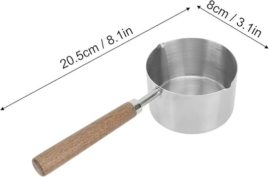Alomejor Small Sauce Pan, 304 Stainless Steel Butter Warmer with Walnut Handle, 200ml Flat Bottom Pot for Melting Butter and Camping Cooking