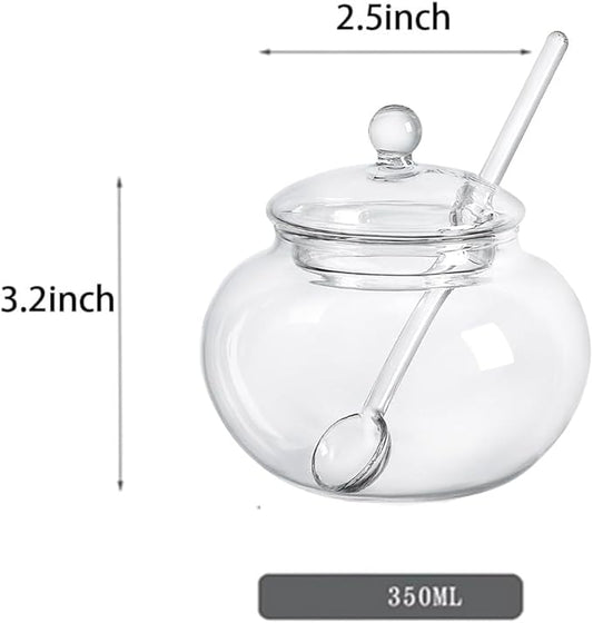 123Arts Clear Glass Sugar Bowl With Lid and Sugar Serving Spoon,8 ounces