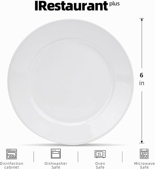 Wide Rim Bone China Commercial Grade Restaurant Plate, Elegance White Plate 6", Case of 12