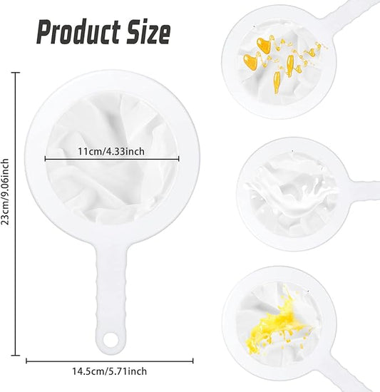 WXJ13 3 Pieces Ultra-Fine Nylon Mesh Strainer, Food Yogurt Mesh, Plastic Sieve Fine Mesh Colander with Handle for Filtering Juice Milk Soy Coffee Honey Wine Yogurt (100/200/400Mesh)