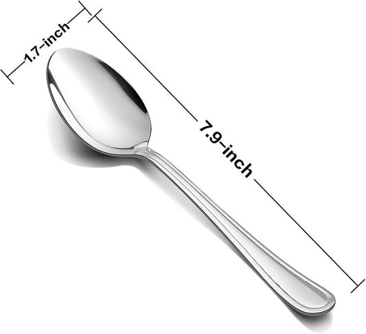 Dinner Spoons Set of 12, E-far 7.9 Inch Stainless Steel Soup Spoons Tablespoons for Home, Kitchen or Restaurant, Non-toxic & Mirror Polished, Easy to Clean & Dishwasher Safe