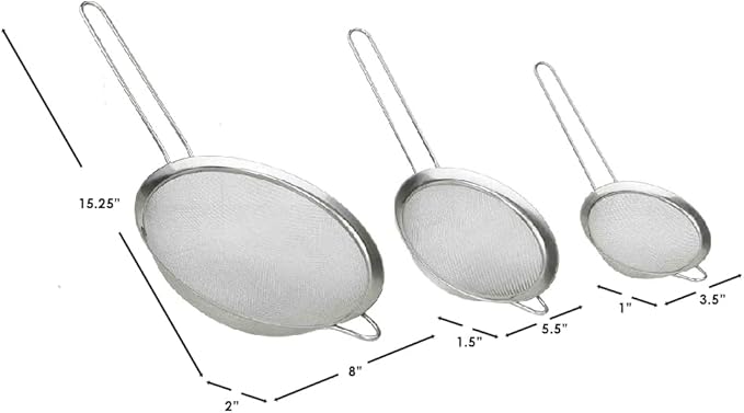 Home Basics Mesh Stainless Steel Strainer 3 Piece Set, Silver