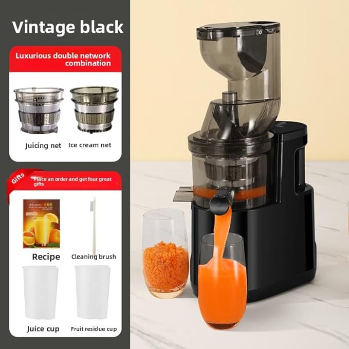 Cold Press Juicer Machines Slow Masticating High Yield Pulp separation Can make fruit ice cream Multi-Functional for Home Commercial Use Wide Feed Chute (Black)