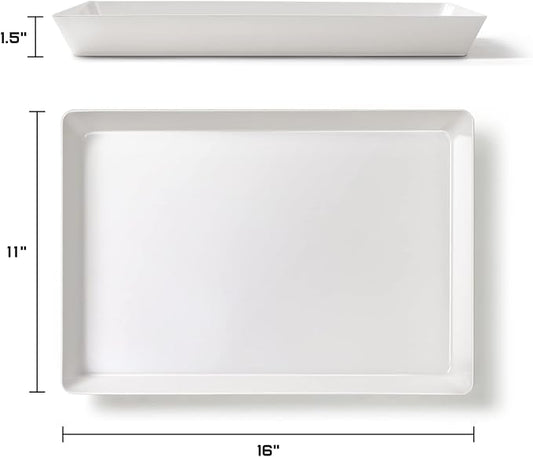 6 Pack, 16" x 11" Large White Serving Trays Set - Reusable Plastic Serving Platters for Cookie, Appetizer, Charcuterie, Snack, Dessert, Party Food Display - Stackable Kitchen CounterTop Tray, BPA Free