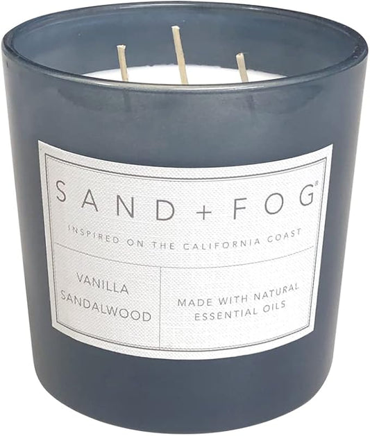 Sand + Fog Scented Candles - Vanilla Sandalwood - Additional Scents and Sizes - 3 Wicks 100% Cotton Lead-Free - Luxury Air Freshening Jar Candles - Perfect Home Decor - 21 oz