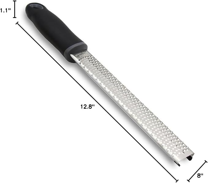 Lemon Zester, Stainless Steel Kitchen Cheese Grater, Plastic Cover Ergonomic Soft Black Handle