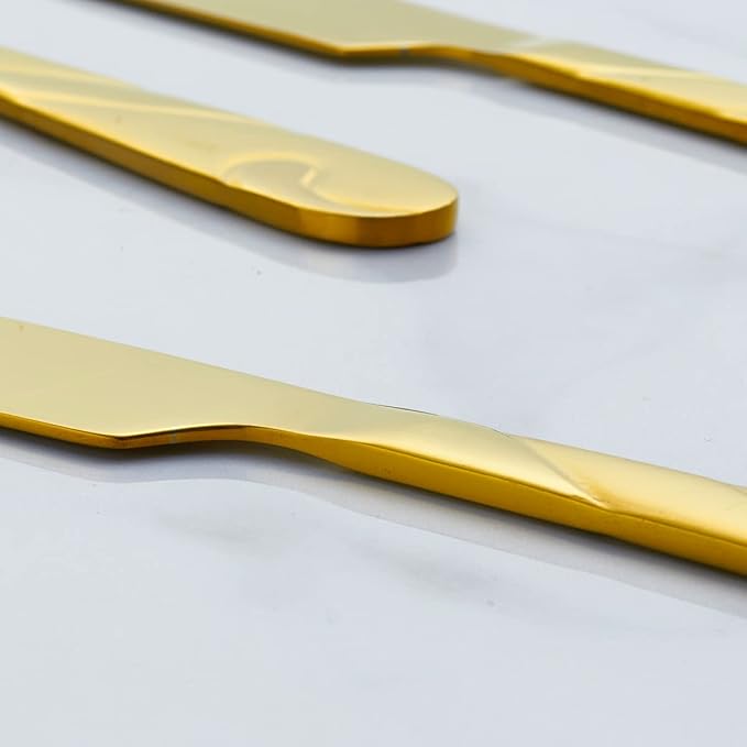 Gold Dinner Knife Set, 9.2-inch Stainless Steel Shiny Gold Dinner Table Knife Silverware, Set of 6