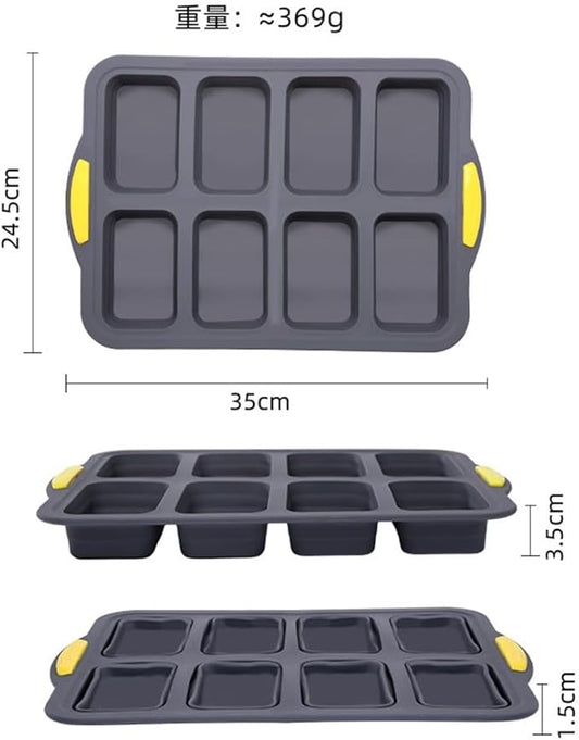 Stainless Steel Frame Silicone Loaf Pan with 8 Cavities, Non-Stick Baking Tray for Bread, Brownies, Muffins and Cheesecake