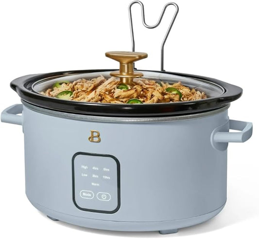 Beautiful 4-Quart Slow Cooker with Touch-Activated Display, Programmable Digital Controls, Removable Non-Stick Pot, Keep Warm Function, by Drew Barrymore (Cornflower Blue)
