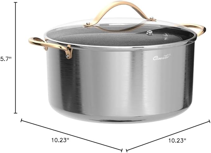 Ciwete 8 Quart Stock Pot, 3 Ply Whole Clad Stainless Steel Stock Pot, 8 QT Cooking Pot with Lid, Induction Pot for Cooking, 18/10 Stainless Steel Cookware Stockpots Oven, Gas and Dishwasher Safe