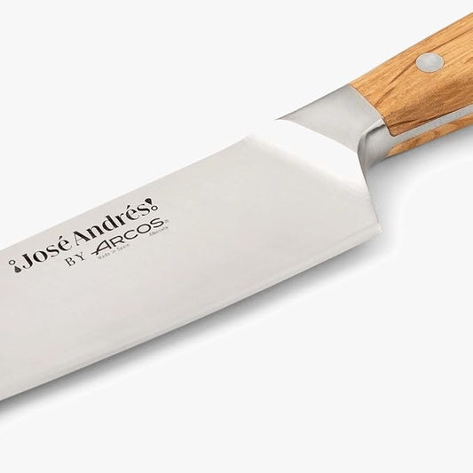 Arcos Jose Andres Chef Knife | 8-Inch Forged Knife for Professional Culinary Precision | NITRUM Stainless Steel Blade with Silk Edge | Ergonomic Light Brown Holm Oak Handle