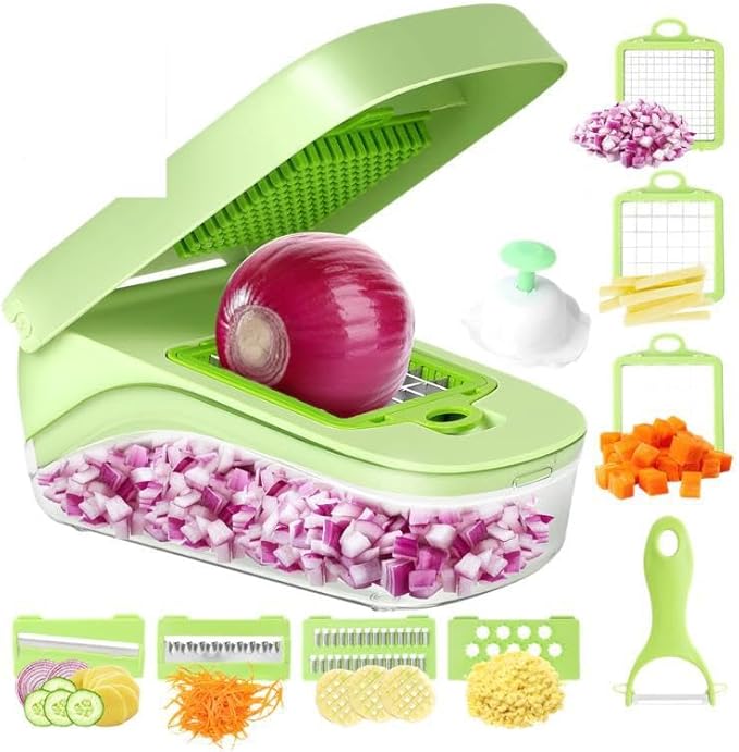 14-in-1 Adjustable Mandoline Chopper – Vegetable Slicer with Container, Blade Guard & Peeler – No-Slip Base