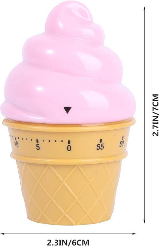Cute Pink Ice Cream Mechanical Kitchen Timer - Wind up Cooking Timer Reminder for Boiling Eggs and Baking