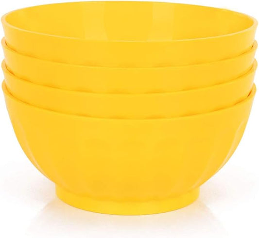 Mintra Unbreakable Plastic Bowl, YELLOW 4pk - Large, 1.8L, 60oz, 7.75inW x 3.25inH - (Part Of A Set) - Salad, Snacks, Breakfast Cereal, Fruit, Popcorn, Soup, Colorful, Shatterproof, BPA Free