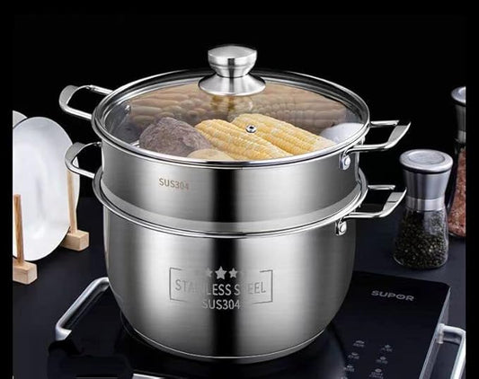 Tri-Ply Stainless Steel Sauce Pan with Steamer Basket & Straining Glass Lid— 2-in-1 Multi-Function Pot for Steaming, Boiling & Simmering — Healthy, Durable, Rust-Resistant, Professional-Grade Cookware