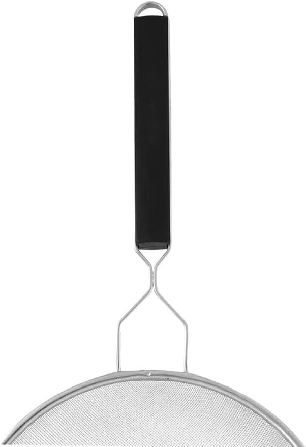 TrueCraftware- 10-Inch Single Fine Mesh Strainer Stainless Steel 10-3/4" Handle Length Black Plastic Handle- Kitchen Food Strainer Skimmer Spoon for Cooking Sieve Sifters Pasta Fruits Vegetable